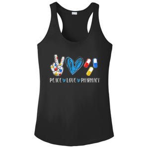 Peace Love Pharmacy Funny Pharmacy Tech Ladies PosiCharge Competitor Racerback Tank