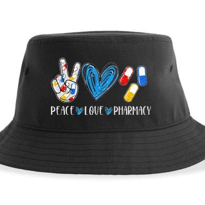 Peace Love Pharmacy Funny Pharmacy Tech Pharmacist Sustainable Bucket Hat