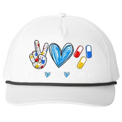 Peace Love Pharmacy Funny Pharmacy Tech Pharmacist Snapback Five-Panel Rope Hat