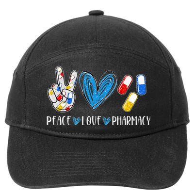 Peace Love Pharmacy Funny Pharmacy Tech Pharmacist 7-Panel Snapback Hat