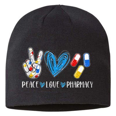 Peace Love Pharmacy Funny Pharmacy Tech Pharmacist Sustainable Beanie