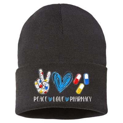 Peace Love Pharmacy Funny Pharmacy Tech Pharmacist Sustainable Knit Beanie