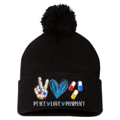 Peace Love Pharmacy Funny Pharmacy Tech Pharmacist Pom Pom 12in Knit Beanie