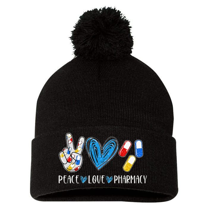 Peace Love Pharmacy Funny Pharmacy Tech Pharmacist Pom Pom 12in Knit Beanie