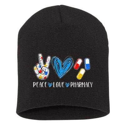 Peace Love Pharmacy Funny Pharmacy Tech Pharmacist Short Acrylic Beanie