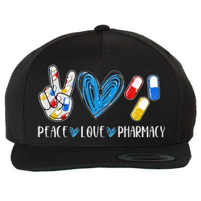 Peace Love Pharmacy Funny Pharmacy Tech Pharmacist Wool Snapback Cap