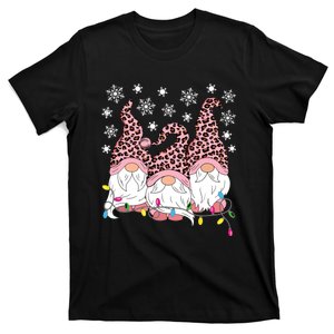 Pink Leopard Print Gnomes Xmas Christmas Gnome Women Girls T-Shirt