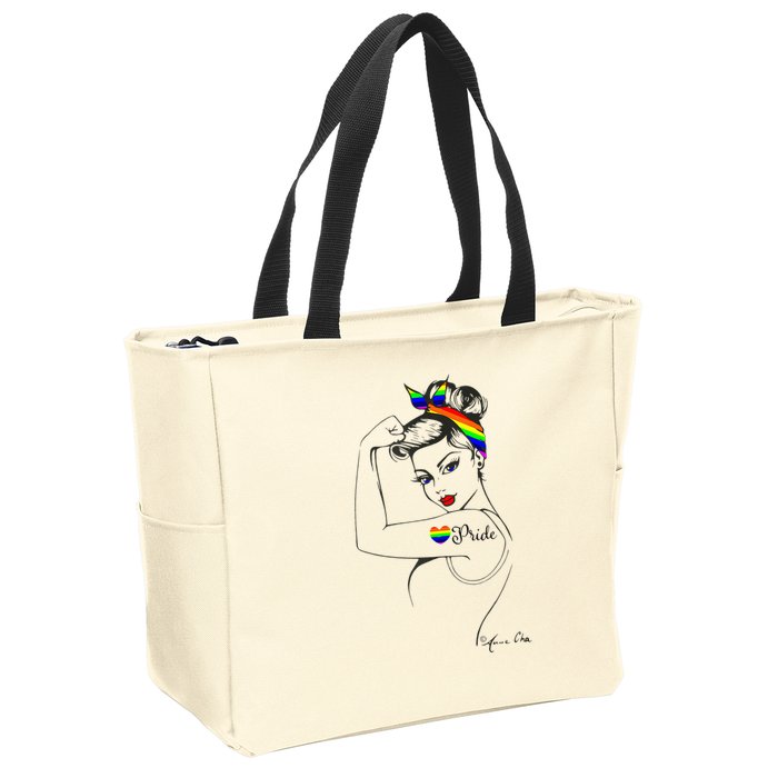 Pride LGBT Power Pin Up Art Modern Rosie The Riveter Zip Tote Bag