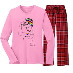 Pride LGBT Power Pin Up Art Modern Rosie The Riveter Women's Long Sleeve Flannel Pajama Set 