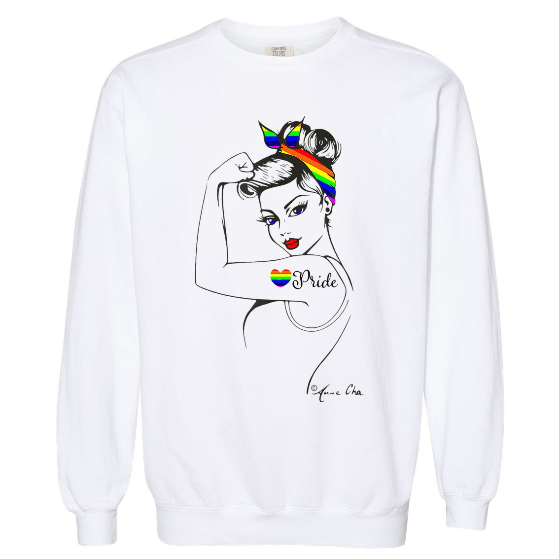 Pride LGBT Power Pin Up Art Modern Rosie The Riveter Garment-Dyed Sweatshirt