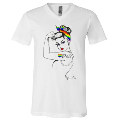 Pride LGBT Power Pin Up Art Modern Rosie The Riveter V-Neck T-Shirt