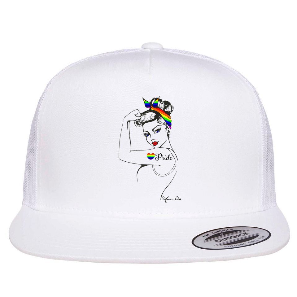 Pride LGBT Power Pin Up Art Modern Rosie The Riveter Flat Bill Trucker Hat
