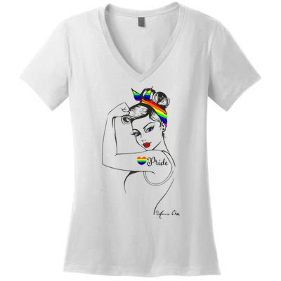 Pride LGBT Power Pin Up Art Modern Rosie The Riveter Women's V-Neck T-Shirt