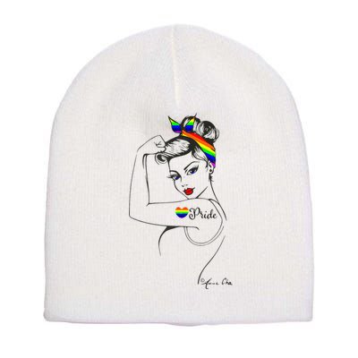 Pride LGBT Power Pin Up Art Modern Rosie The Riveter Short Acrylic Beanie