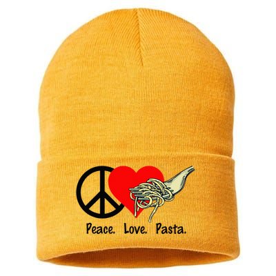 Peace Love Pasta Eat Fork Spaghetti Sustainable Knit Beanie