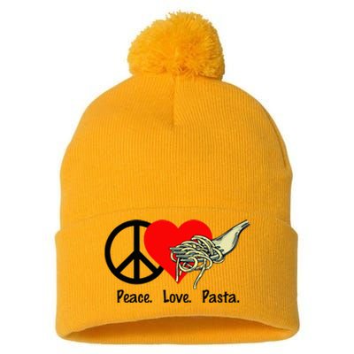 Peace Love Pasta Eat Fork Spaghetti Pom Pom 12in Knit Beanie