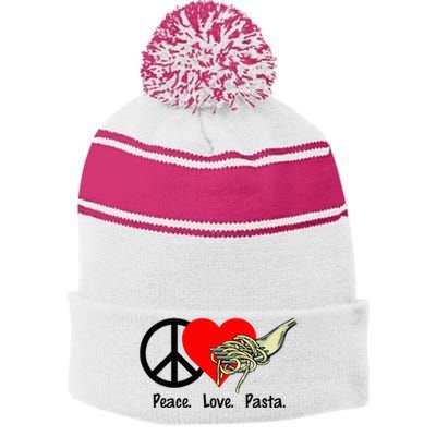 Peace Love Pasta Eat Fork Spaghetti Stripe Pom Pom Beanie