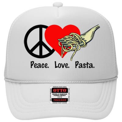 Peace Love Pasta Eat Fork Spaghetti High Crown Mesh Back Trucker Hat