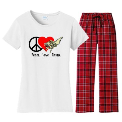 Peace Love Pasta Eat Fork Spaghetti Women's Flannel Pajama Set