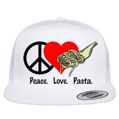 Peace Love Pasta Eat Fork Spaghetti Flat Bill Trucker Hat