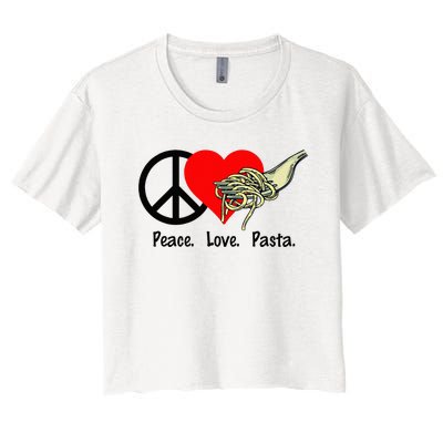 Peace Love Pasta Eat Fork Spaghetti Women's Crop Top Tee