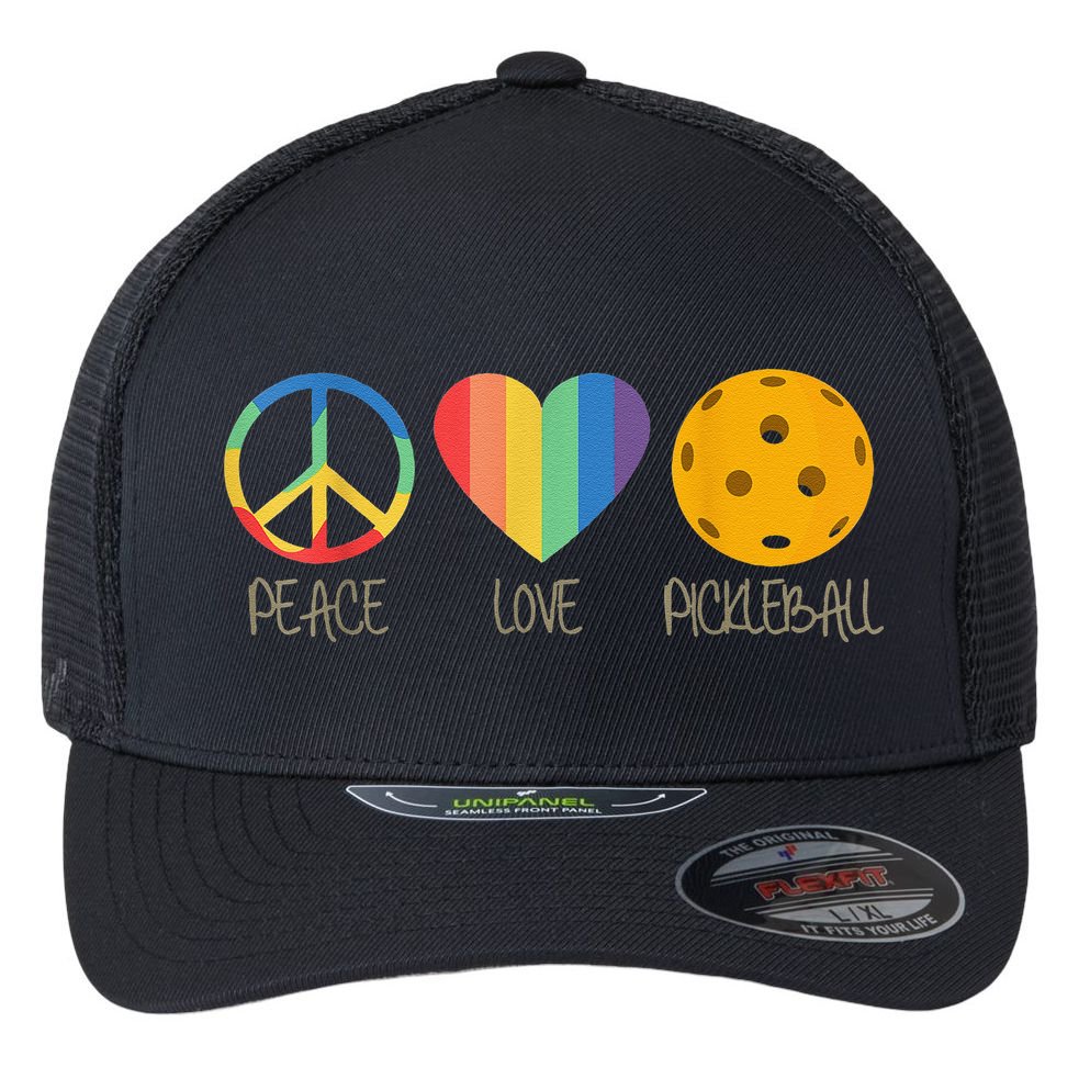 Peace Love Pickleball Vintage Sports Flexfit Unipanel Trucker Cap