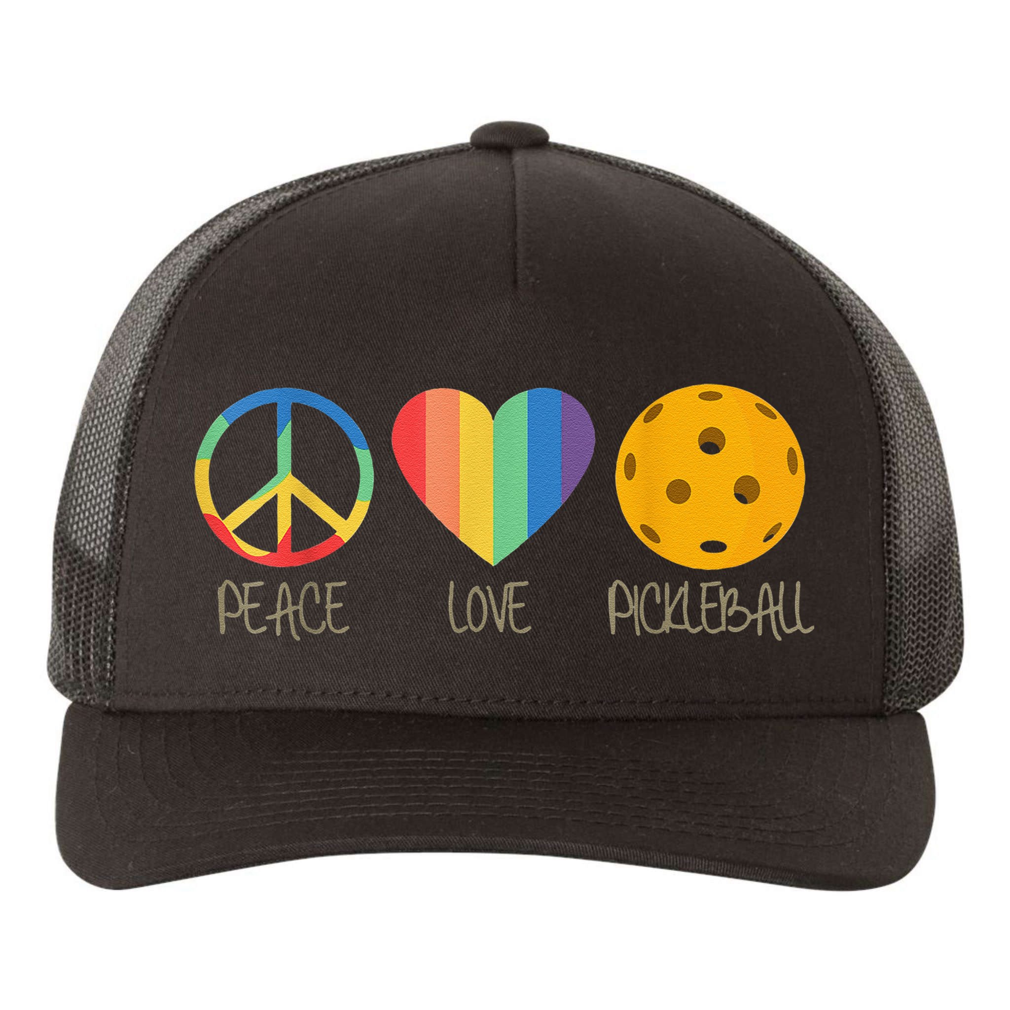 Peace Love Pickleball Vintage Sports Yupoong Adult 5-Panel Trucker Hat