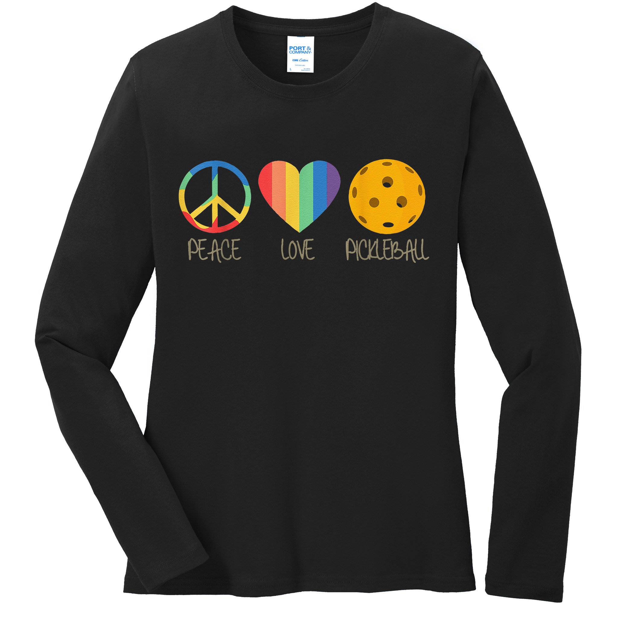 Peace Love Pickleball Vintage Sports Ladies Long Sleeve Shirt