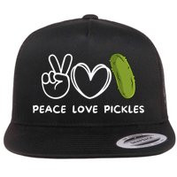 Peace Love Pickles Retro Pickles Lover Food Lover Flatbill Hat