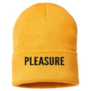 Pleasure Letter Printed White Sustainable Knit Beanie