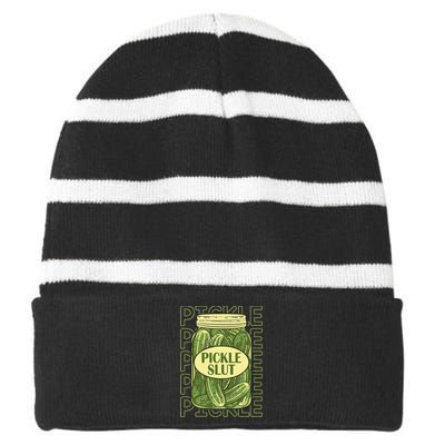 Pickle Lover Pickle Slut Striped Beanie with Solid Band