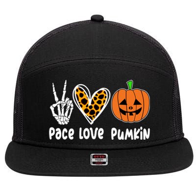 Pace Love Pumkin Halloween Love Heart Skeleton Peace Pumpkins 7 Panel Mesh Trucker Snapback Hat