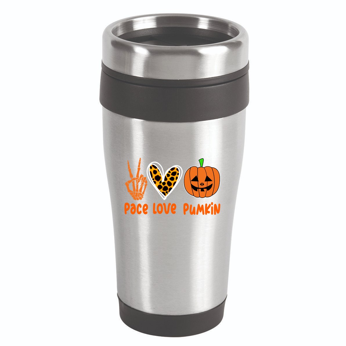 Pace Love Pumkin Halloween Love Heart Skeleton Peace Pumpkins 16oz Travel Tumbler