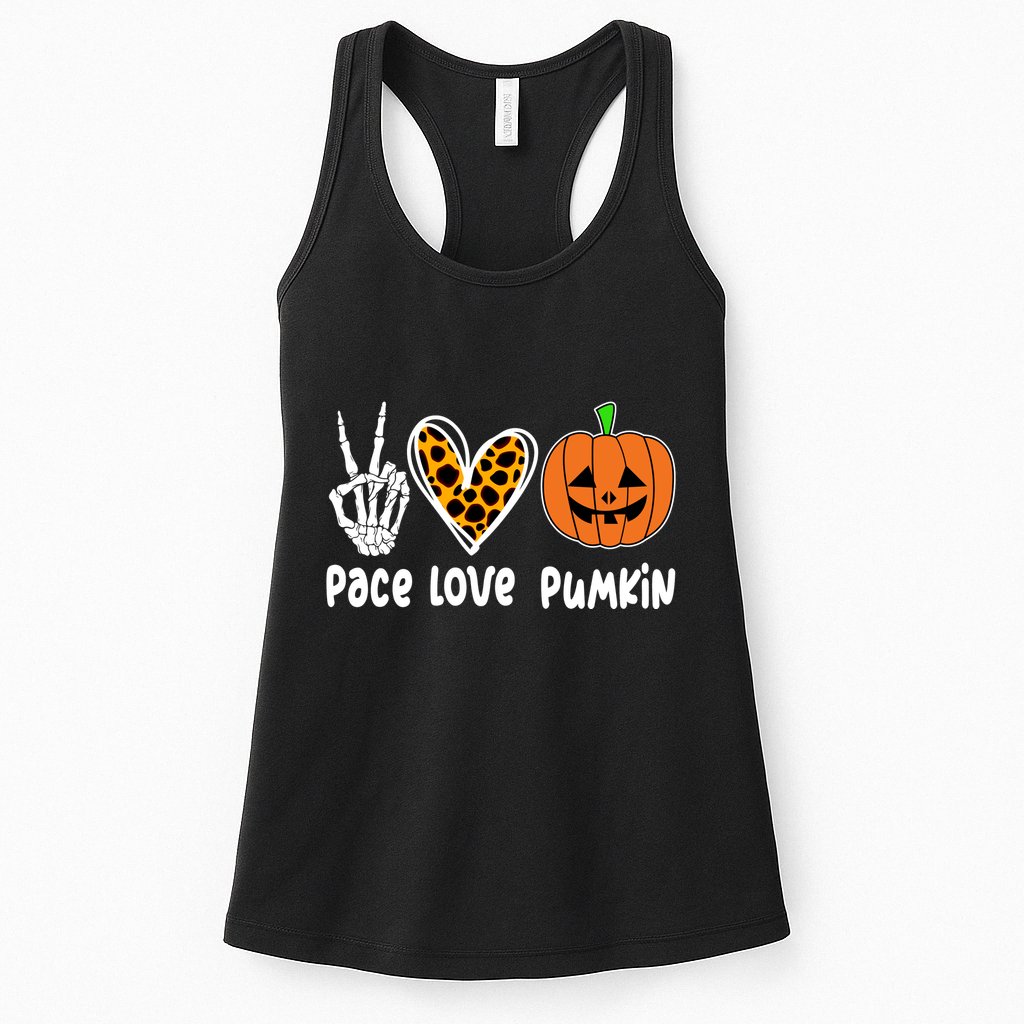 Pace Love Pumkin Halloween Love Heart Skeleton Peace Pumpkins Womens Tank Top