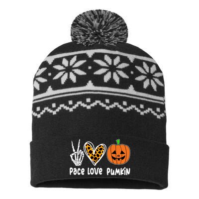 Pace Love Pumkin Halloween Love Heart Skeleton Peace Pumpkins USA-Made Snowflake Beanie