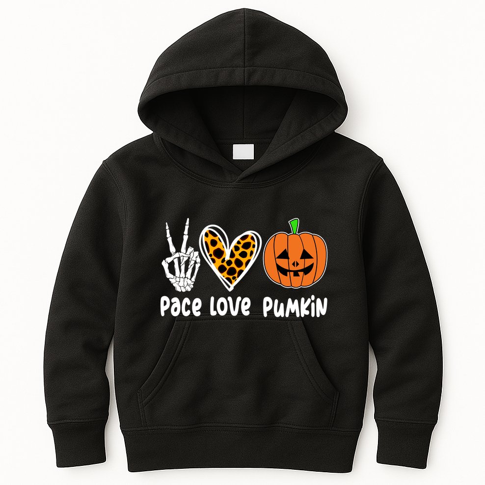 Pace Love Pumkin Halloween Love Heart Skeleton Peace Pumpkins Kids Hoodie