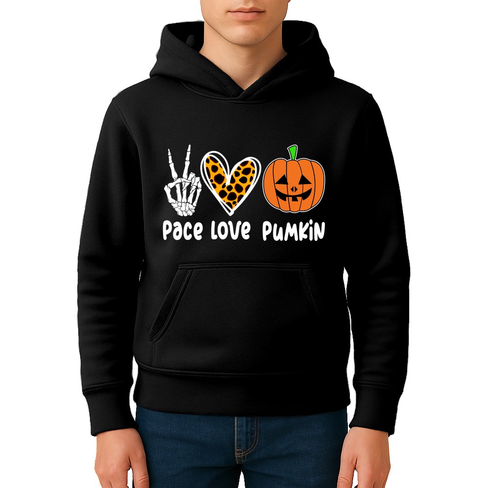 Pace Love Pumkin Halloween Love Heart Skeleton Peace Pumpkins Kids Hoodie