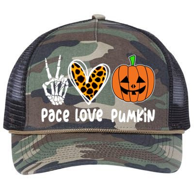 Pace Love Pumkin Halloween Love Heart Skeleton Peace Pumpkins Retro Rope Trucker Hat Cap