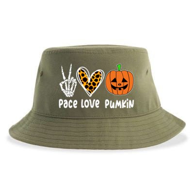 Pace Love Pumkin Halloween Love Heart Skeleton Peace Pumpkins Sustainable Bucket Hat