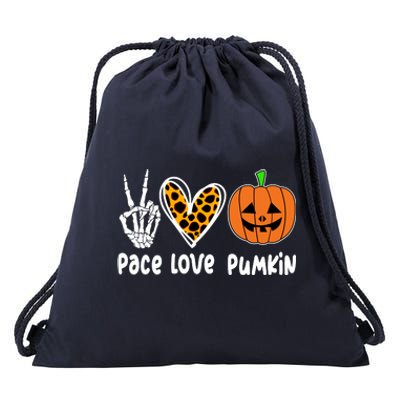 Pace Love Pumkin Halloween Love Heart Skeleton Peace Pumpkins Drawstring Bag