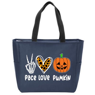 Pace Love Pumkin Halloween Love Heart Skeleton Peace Pumpkins Zip Tote Bag