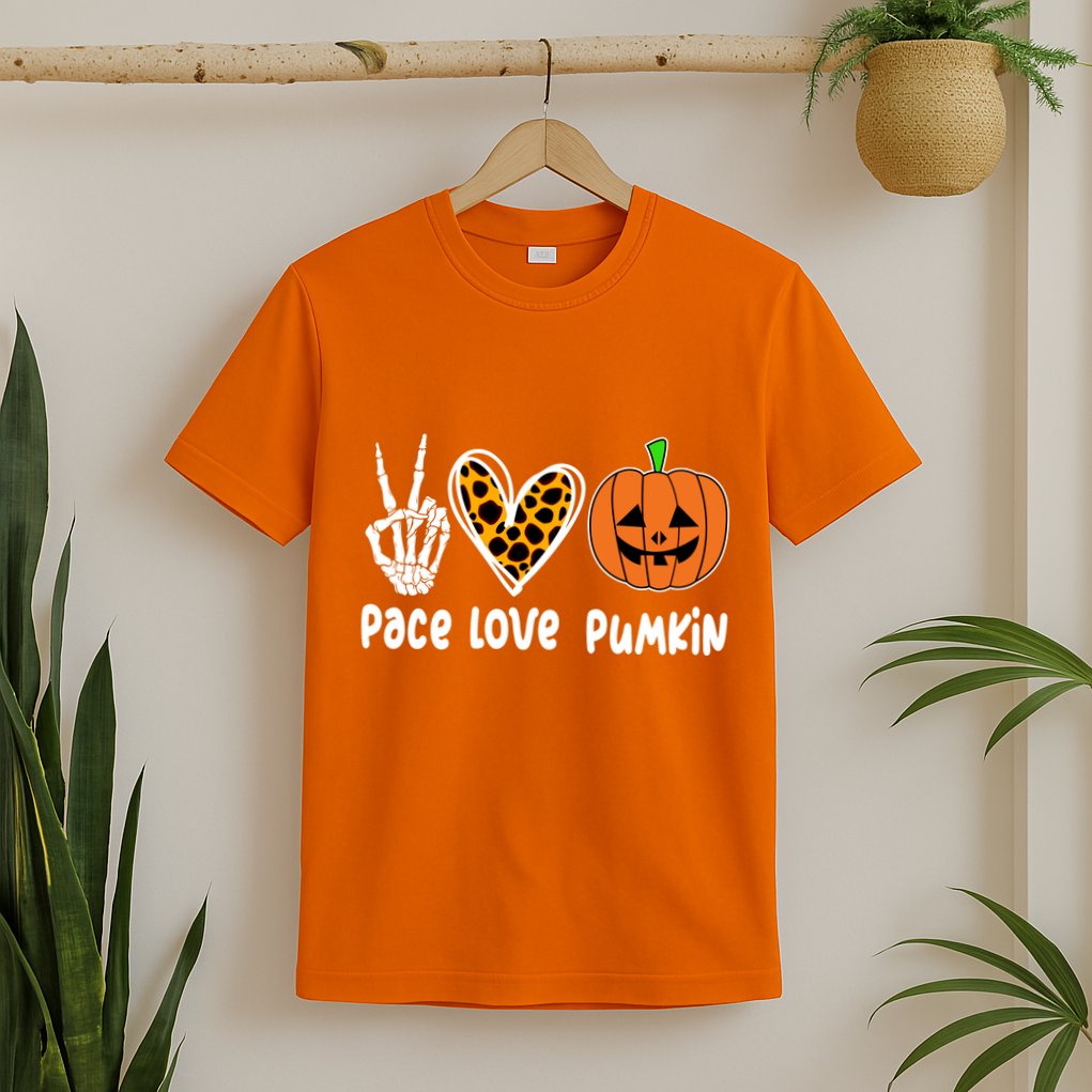 Pace Love Pumkin Halloween Love Heart Skeleton Peace Pumpkins T-Shirt