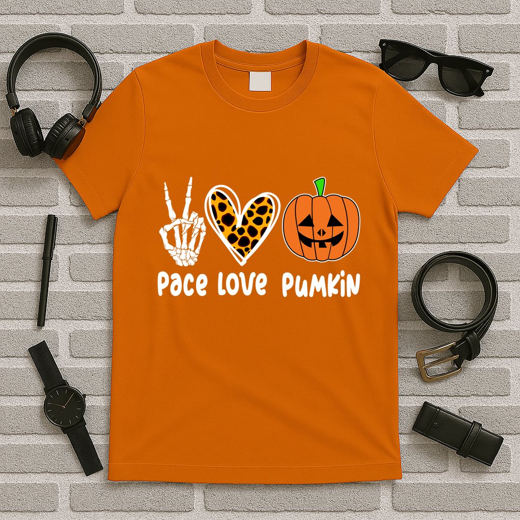 Pace Love Pumkin Halloween Love Heart Skeleton Peace Pumpkins T-Shirt