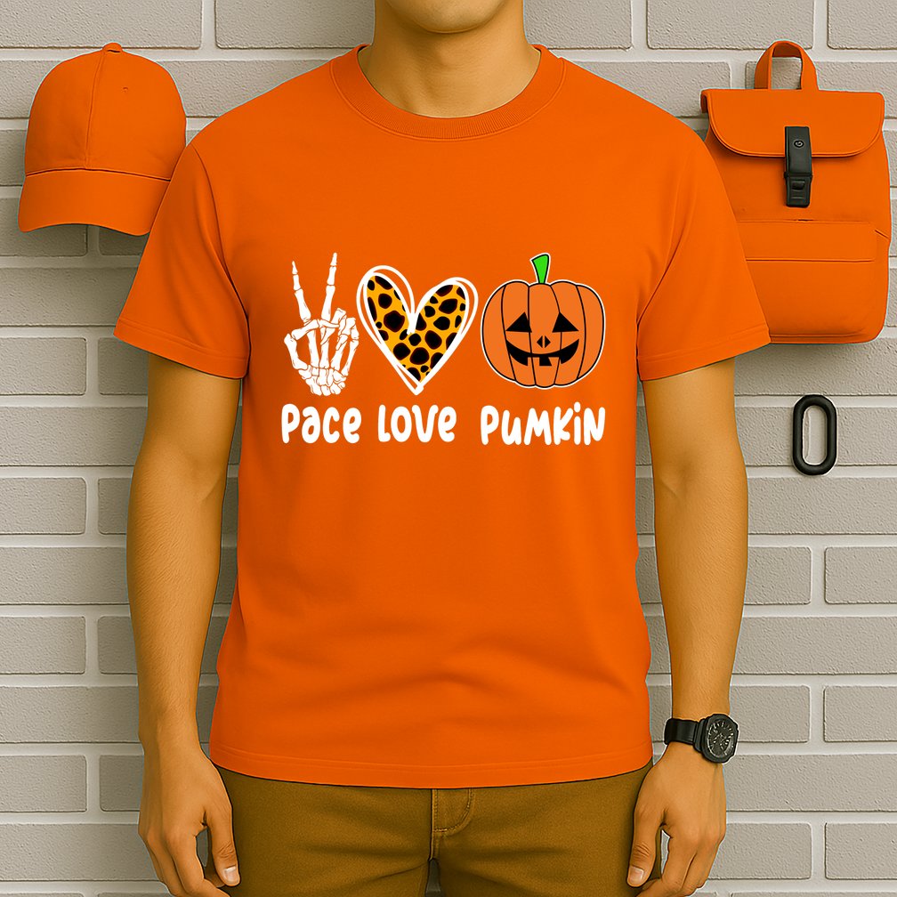 Pace Love Pumkin Halloween Love Heart Skeleton Peace Pumpkins T-Shirt