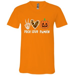 Pace Love Pumkin Halloween Love Heart Skeleton Peace Pumpkins V-Neck T-Shirt