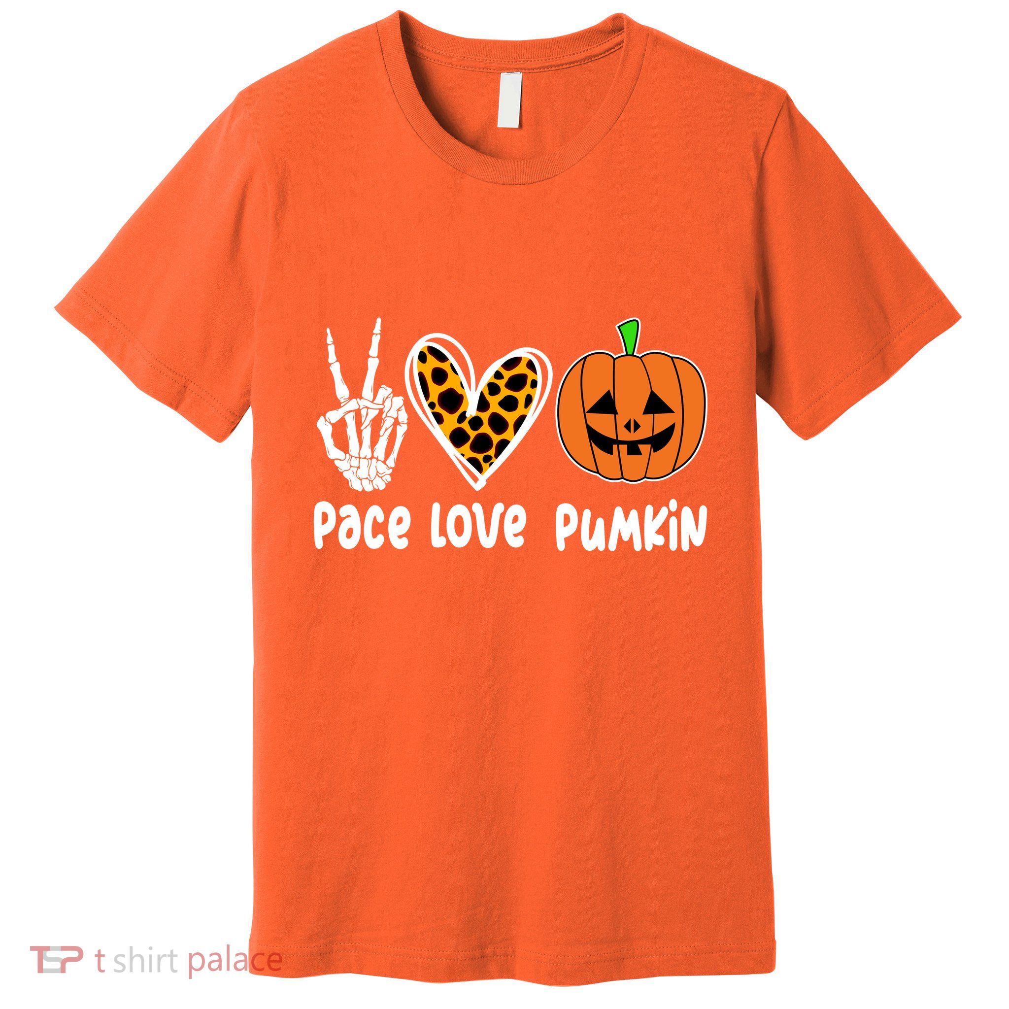 Pace Love Pumkin Halloween Love Heart Skeleton Peace Pumpkins Premium T-Shirt