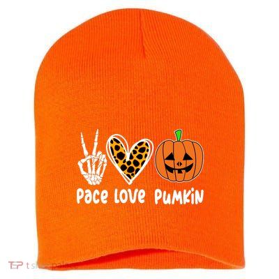 Pace Love Pumkin Halloween Love Heart Skeleton Peace Pumpkins Short Acrylic Beanie
