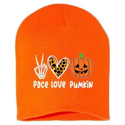 Pace Love Pumkin Halloween Love Heart Skeleton Peace Pumpkins Short Acrylic Beanie