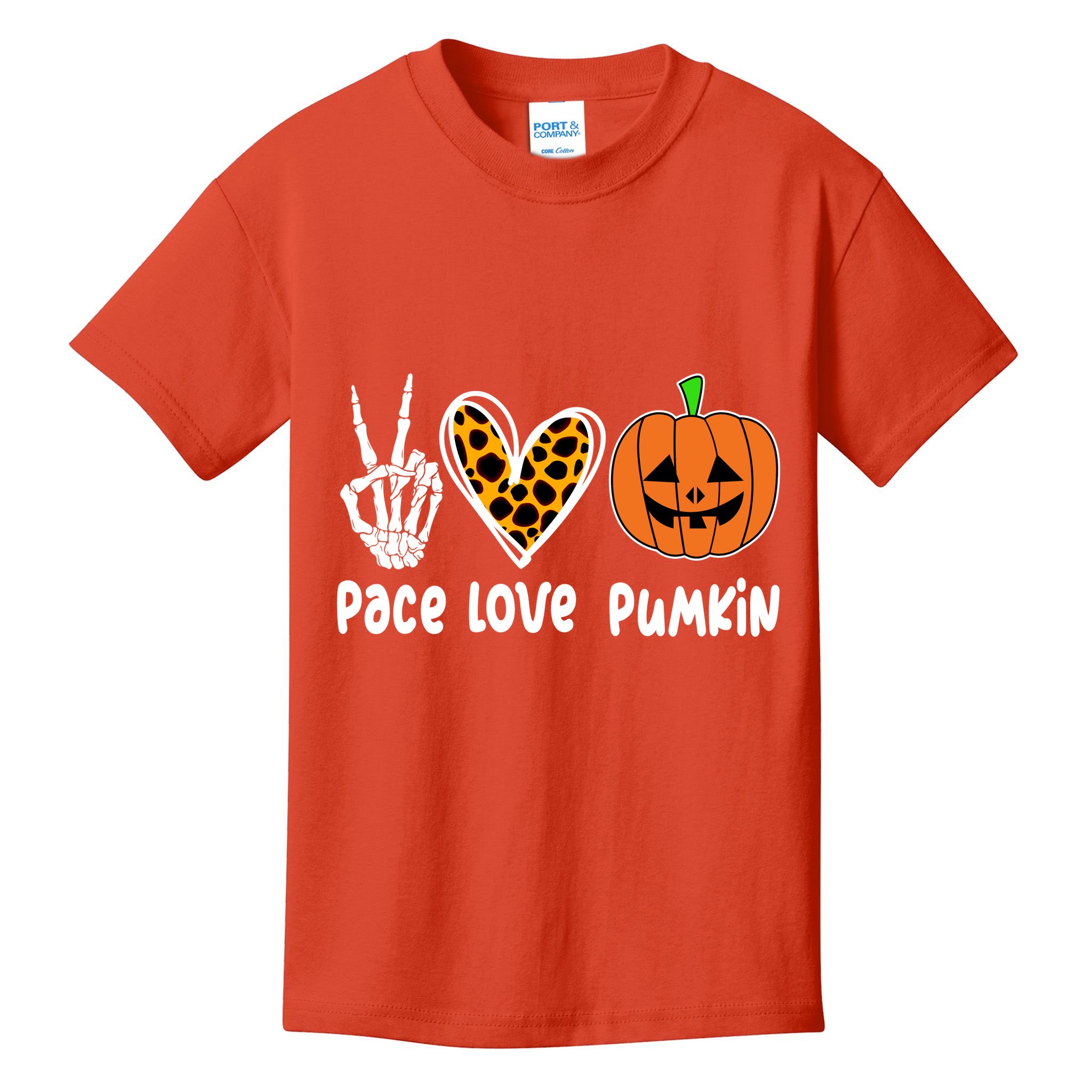 Pace Love Pumkin Halloween Love Heart Skeleton Peace Pumpkins Kids T-Shirt