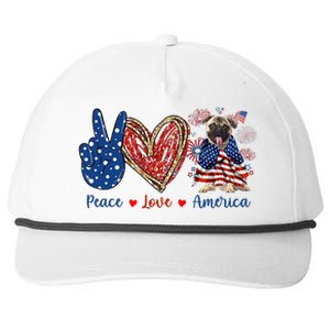 Peace Love Pug Dog Patriotic America Flag 4th July Cool Gift Snapback Five-Panel Rope Hat